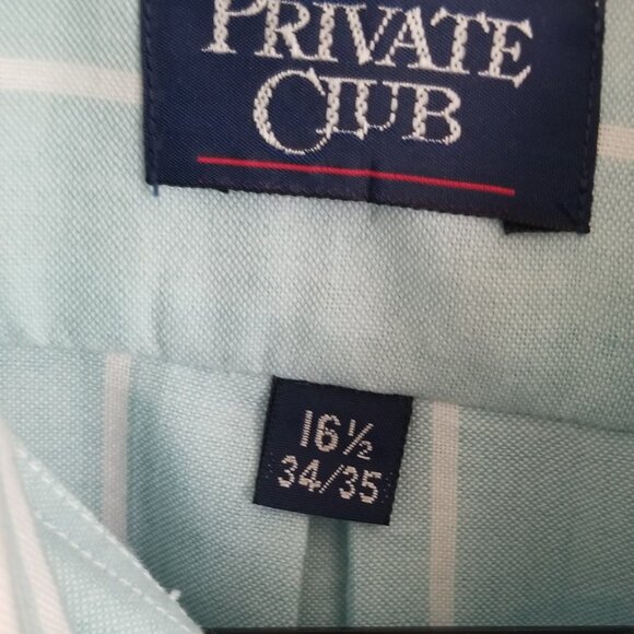 Men's Private Club Mint Green With White Stripes Button Down Collar Shirt 16 1/2 - Picture 3 of 12